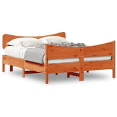 shumee Rám postele s čelem voskově hnědý 150 x 200 cm masivní borovice