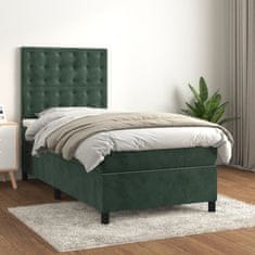 Vidaxl Box spring postel s matrací tmavě zelená 90x200 cm samet