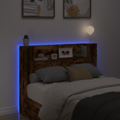 Vidaxl Čelo postele úložný prostor a LED kouřový dub 140x16,5x103,5 cm