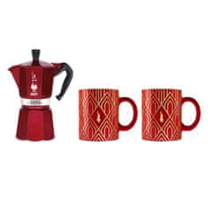 shumee Bialetti - Deco Glamour - Moka Express 6tz Red + 2 šálky