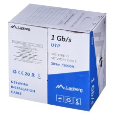 shumee LANBERG UTP KABEL 1GB/S 305M CCA DRÁT ČERNÝ LCU6-10CC-0305-BK