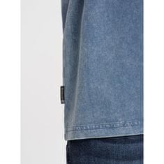 OMBRE Pánské tričko s dlouhým rukávem a kulatým výstřihem modrý denim MDN125072 L