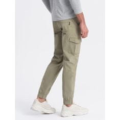 OMBRE Pánské kalhoty JOGGERS s cargo kapsami na zip khaki MDN125076 XXL