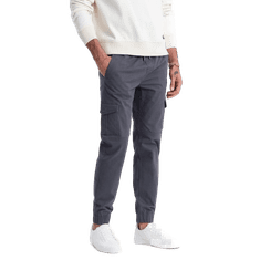 OMBRE Pánské kalhoty JOGGERS s cargo kapsami na zip grafitová MDN125078 XXL