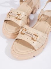 Amiatex Stylové dámské hnědé sandály na plochém podpatku + Ponožky Gatta Calzino Strech, odstíny hnědé a béžové, 36