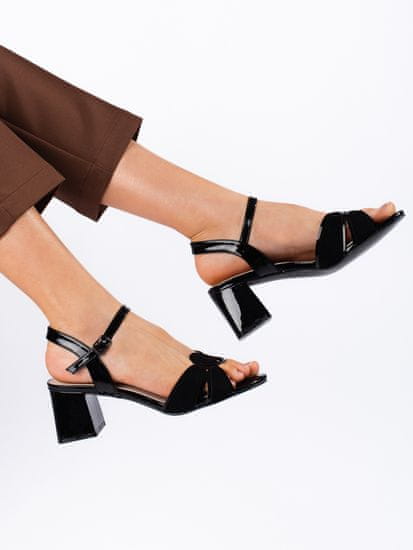 Amiatex Krásné dámské sandály černé na širokém podpatku + Ponožky Gatta Calzino Strech