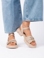 Amiatex Stylové dámské hnědé sandály na plochém podpatku + Ponožky Gatta Calzino Strech, odstíny hnědé a béžové, 36