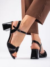 Amiatex Krásné dámské sandály černé na širokém podpatku, černé, 39