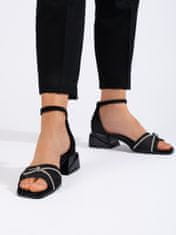 Amiatex Módní černé sandály dámské na širokém podpatku + Ponožky Gatta Calzino Strech, černé, 38