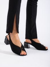 Amiatex Luxusní dámské sandály černé na širokém podpatku + Ponožky Gatta Calzino Strech, černé, 39