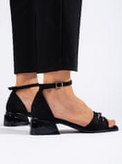 Amiatex Módní černé sandály dámské na širokém podpatku + Ponožky Gatta Calzino Strech, černé, 38