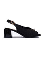 Amiatex Luxusní dámské sandály černé na širokém podpatku + Ponožky Gatta Calzino Strech, černé, 39