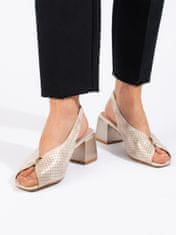 Amiatex Zajímavé zlaté dámské sandály na širokém podpatku + Ponožky Gatta Calzino Strech, odstíny žluté a zlaté, 37