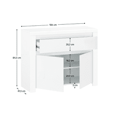 KONDELA Komoda 2D1S, bílý lesk, LINDY