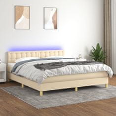 shumee Box spring postel s matrací a LED krémová 180x200 cm textil