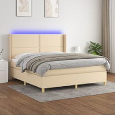 shumee Box spring postel s matrací a LED krémová 180x200 cm textil