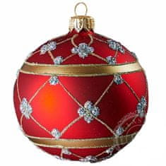 Decor By Glassor Vánoční baňka červená zlatý dekor (Velikost: 10)