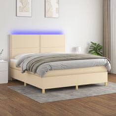 shumee Box spring postel s matrací a LED krémová 180x200 cm textil