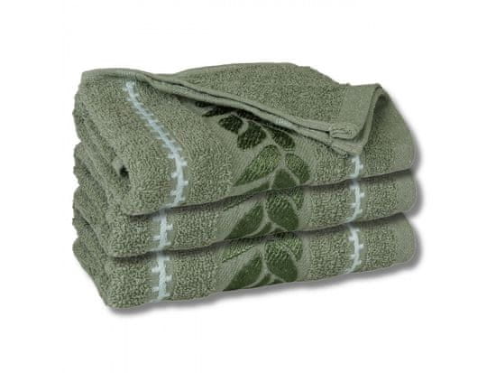 sarcia.eu Zelený bavlněný ručník s ozdobnou výšivkou, listy osušky 70x135 cm