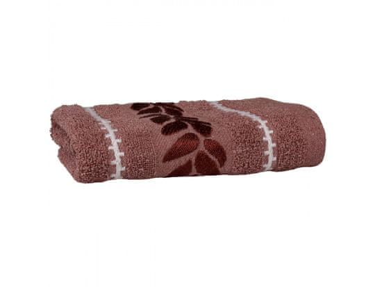 sarcia.eu Korálový bavlněný ručník s ozdobnou výšivkou, listy osušky 70x135 cm