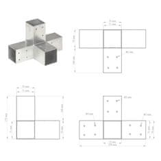 Vidaxl Trámová spojka 4 ks ve tvaru X pozinkovaný kov 71 x 71 mm