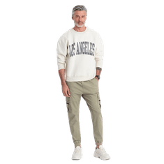 OMBRE Pánské kalhoty JOGGER s nákladními kapsami na zip khaki MDN125089 S