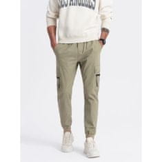 OMBRE Pánské kalhoty JOGGER s nákladními kapsami na zip khaki MDN125089 S