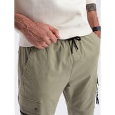 OMBRE Pánské kalhoty JOGGER s nákladními kapsami na zip khaki MDN125089 S