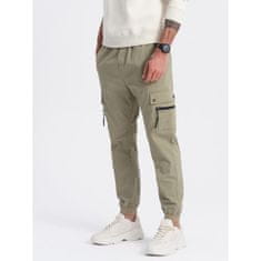 OMBRE Pánské kalhoty JOGGER s nákladními kapsami na zip khaki MDN125089 S