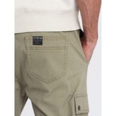 OMBRE Pánské kalhoty JOGGER s nákladními kapsami na zip khaki MDN125089 S