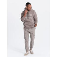 OMBRE Pánské kalhoty JOGGER s cargo kapsami na zip tmavě béžové MDN125090 XL