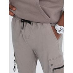 OMBRE Pánské kalhoty JOGGER s cargo kapsami na zip tmavě béžové MDN125090 XL