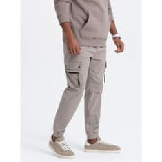 OMBRE Pánské kalhoty JOGGER s cargo kapsami na zip tmavě béžové MDN125090 XL