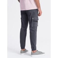 OMBRE Pánské kalhoty JOGGER s cargo kapsami na zip grafitová MDN125091 S