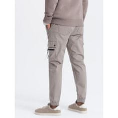 OMBRE Pánské kalhoty JOGGER s cargo kapsami na zip tmavě béžové MDN125090 XL