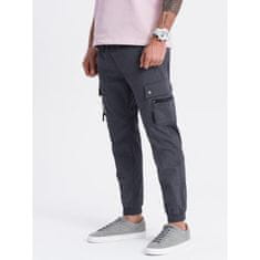 OMBRE Pánské kalhoty JOGGER s cargo kapsami na zip grafitová MDN125091 S