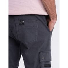 OMBRE Pánské kalhoty JOGGER s cargo kapsami na zip grafitová MDN125091 S