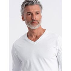 OMBRE Pánské tričko s dlouhým rukávem bez potisku s výstřihem bílá MDN125094 XXL