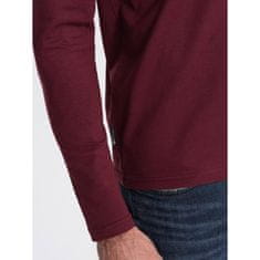 OMBRE Pánské tričko s dlouhým rukávem bez potisku s výstřihem bordó MDN125096 S