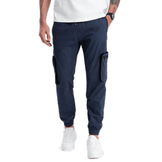 OMBRE Pánské kalhoty JOGGER s cargo kapsami na zip tmavě modré MDN125103 L