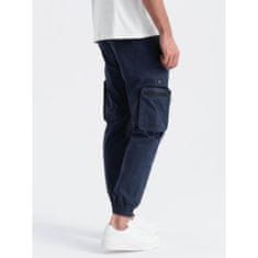 OMBRE Pánské kalhoty JOGGER s cargo kapsami na zip tmavě modré MDN125103 L