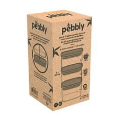 Pebbly Sada dóz , PKV-034, sada 3 ks, skleněná, čtverec, na jídlo, 500 ml, bambusové víko, 11 x 11 x 7 cm