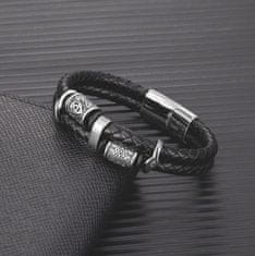 Camerazar Pánský kožený náramek Nordic Braid, černý, s magnetickým zapínáním, délka 21.5 cm