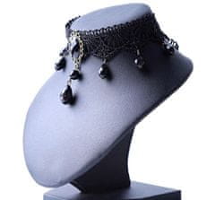 Camerazar Viktoriánský náhrdelník z černé krajky s drobnými řetízky a působivým přívěskem, délka 31 cm, šířka 5 cm