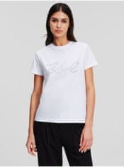 Karl Lagerfeld Bílé dámské tričko KARL LAGERFELD Rhinestone Logo XS