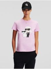 Karl Lagerfeld Světle růžové dámské tričko KARL LAGERFELD Ikonik 2.0 XS