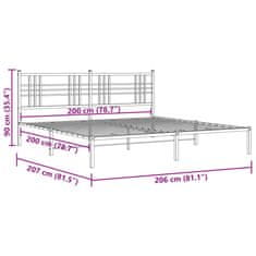 Vidaxl Kovový rám postele s čelem bílý 200 x 200 cm