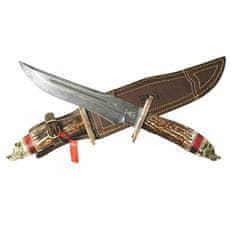 Muela MAGNUM-23DAM.C lovecký sběratelský nůž 23 cm, damašek, mosaz, jelení paroh, kožené pudr