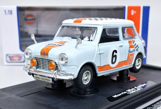 Motor Max Motormax Mini Morris Cooper RHD 1961-67 #6 "Gulf Oil" - Světle Modrá - Motormax 1:18