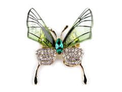 Kraftika 1ks zelená sv. motýl brož s broušenými kamínky vážka